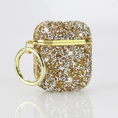 China Unique and Fashion For Airpod Case Luxury Diamond Gold Rhinestone Premium Glitter For Airpod Case Key Chain With Hook for sale