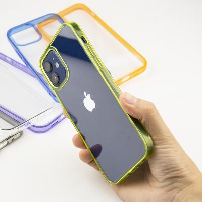 China Anti-fall For iPhone 12 Fashion Transparent 2 In 1 Transparent TPU PC Case Two-color Border For iPhone 11 TPU Case And PC for sale