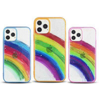 China Bling Designer Bling Anti-drop Epoxy Pastel Rainbow Hard Phone Case For iPhone 12 Rainbow Case Back Cover for sale