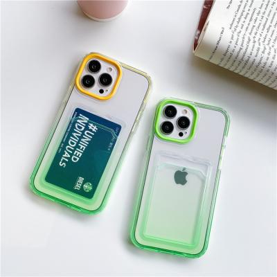 China Shockproof For iPhone 11 13 Transparent Card Case Bumper Case New And Hot Silicone Phone Card For iPhone 12 Pro Credit Card Pull Case for sale