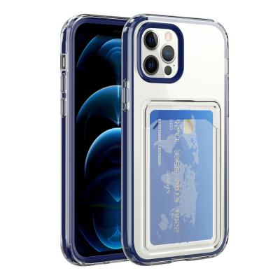 China Double Layer Anti-fall Clear Card Bag Photo Case Transparent Phone Case For iPhone 13 11 12 Card Holder Wallet Clear Phone Case for sale