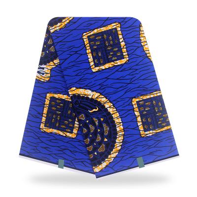 China Anti-Static Hot Selling African Ankara Nigerian Cotton 100% Wax Prints Fabric 6 Yards Blue For Sewing Dress Materials for sale