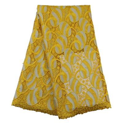 China Viable Yellow Guipure Embroidery Fabrics Cord Lace Fabric African Materials Chemical French Lace for sale