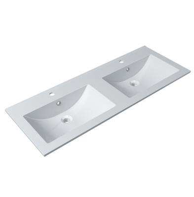 China Durable Double Bathroom Sink Semi-Counter Wash Basin Top Hand Wash Sinks for sale