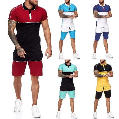 China 2021 new men's summer QUICK-DRY 6xl stitching men's short-sleeved leisure sports suit shorts pants two-piece set for sale