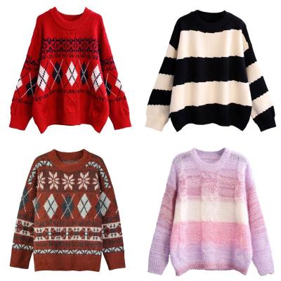 China Anti-wrinkle custom knit wholesale 100% cashmere wool round neck long sleeve knitted women knit sweaters for sale