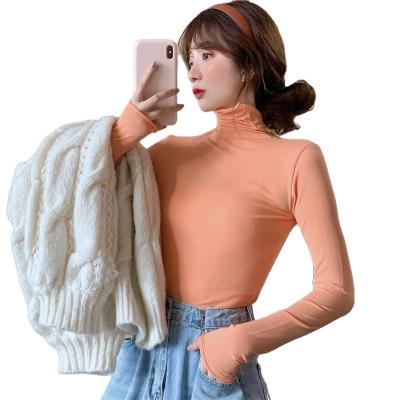 China Anti-Wrinkle Autumn Half High Collar Sweater Ladies Pullover Long Sleeve Slim Knit Bottom Shirt for sale