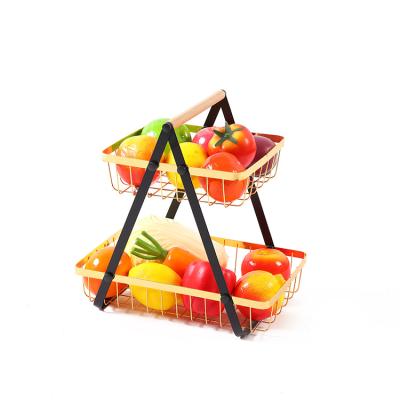 China Fruit Basket Stocked For Kitchen 2 Tier Produce Storage Vegetable Rack For Countertop Universal Metal Rack For Veggies for sale