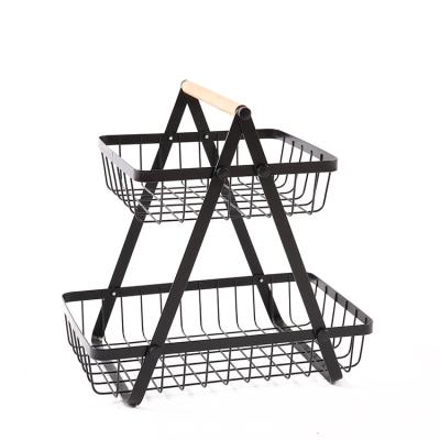 China Amazon Fruit Bowl Vegetable Snack Metal Wire Hanger Basket Storage 2 Tier Base Metal Fruit Basket For Counte for sale