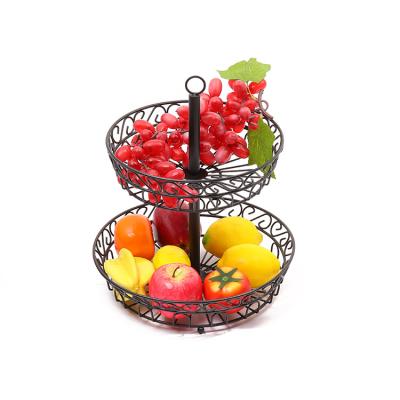 China Storage Stored Fruit Rack Vegetable Basket Worktop Fruit Basket Bowl for Home Kitchen Metal Cast Iron (2 Tier-Black) for sale