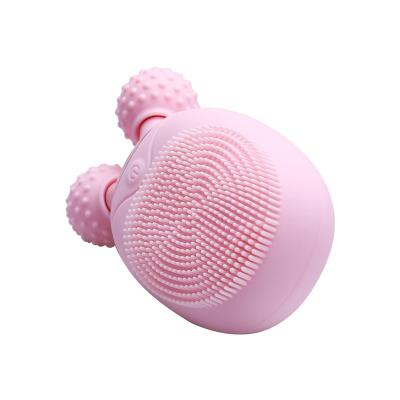 China Popular Sonic Double Rollers Vibration Silicone Acne Treatment Brush Exfoliators Silicone Face Mask Facial Cleansing Brush for sale