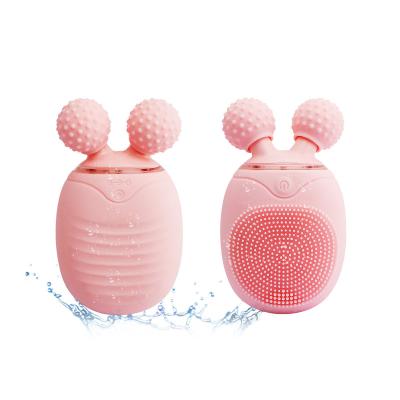 China Mini Roller Facial Cleansing Brush Pink Silicone Deep Cleansing Brush with Smart Vibration Cleansing Tool for sale