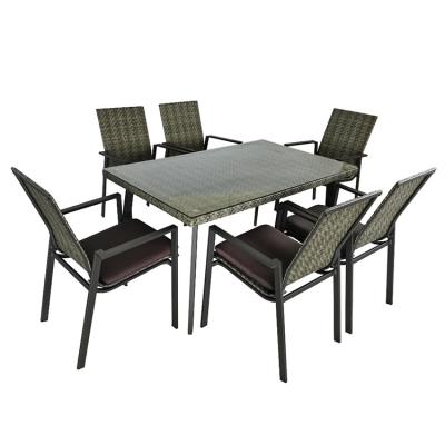 China Marble Garden Patio Dining Table Set Outdoor Wicker Furniture Dining Set With 6 Chairs for sale