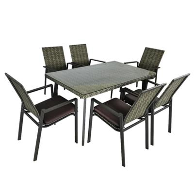 China Luxury Outdoor Garden Furniture Bar Marble Wicker Dining Set With 6 Chairs for sale