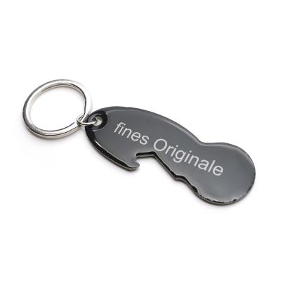 China Supermarket Shopping Cart Stainless Iron CMYK Printing Cover Shopping Trolley Solvent Coin Bottle Opener Epoxy Key Ring for sale