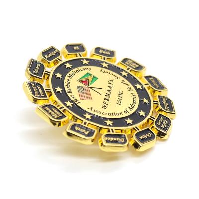 China Youth Society Adventist Lapel Pin Global Custom Imitation Gold Plating Enamel Zinc Alloy Soft Association for sale