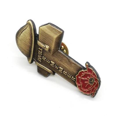 China Zhongshan Global Made Antique Brass Zinc Alloy Enamel Pin Badge Cross Rose Design Soft Enamel Lapel Pin for sale