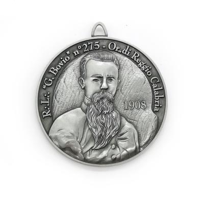 China Global No MOQ 3D Locket Portrait Metal Zinc Alloy Antique Silver Famous Medal for sale