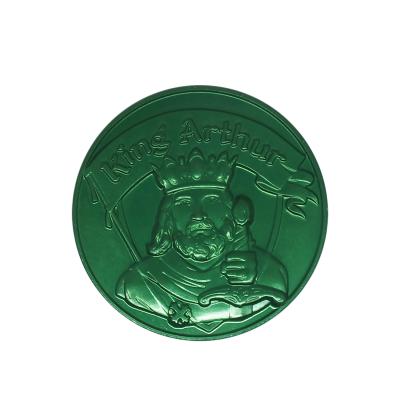 China Global Lightweight Aluminum Souvenir Coins King Arthur 3D Challenge Coins Green Color for sale