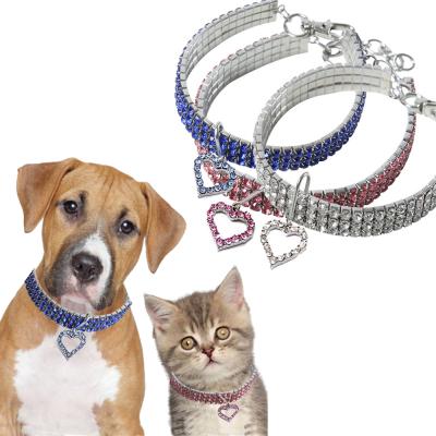 China Amazon Stocked Hot Sale Heart Shape Lovely Cat Collar Decoration Pets Accessories Crystal Dog Chain Pet Necklace Gifts for sale