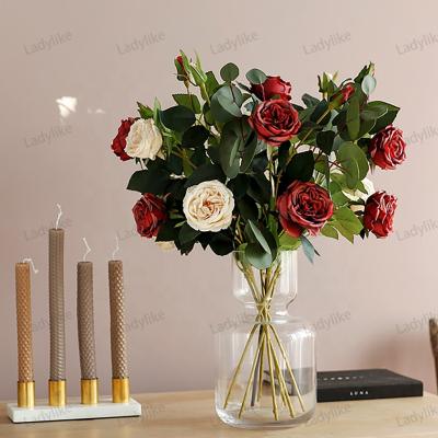 China Champagne One Head Latex Rose Single Decoration Flower Stem Artificial Flower Luxury Red Silk Red White Wall To Wedding Single Stem Rose Decor for sale