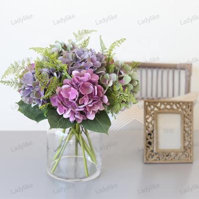 China Plastic Cheap White Blue Fresh Artificial Flower Head Hydrangea Stem Group Centerpiece Silk Bouquet Simulation Artificial Flower Head Silk Hydrangea Stem Group for sale