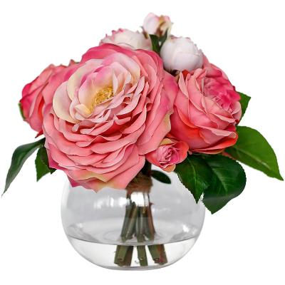 China Flower Arrangements in Elegant Valentine Flower Ball Floral Arrangements For Wedding Home Decoration Mini Bouquet Silk Artificial Rose in Vases Faux in Vases for sale