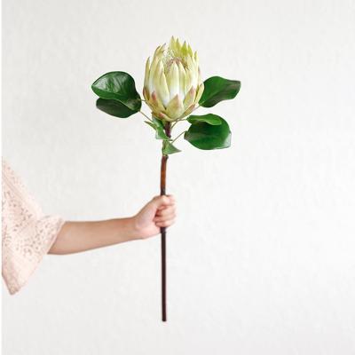 China Single Stem Flower Faux Plant Artificial Dusty Green Floral Arrangement Flowers Real Touch King Protea Bouquet Wedding for sale