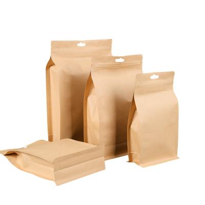 China Factory-derect Disposable Recycled Recyclable Brown Kraft Paper Bag Cord Square Bottom Food for sale