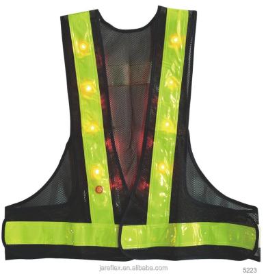 China High Visibility PVC Tape Mesh Fabric Reflective V Shape LED Lights Safety Vest 58X56CM for sale