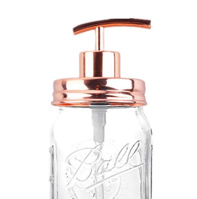 China Viable Creative Zinc Alloy Pump Head Mason Jar Sanitizer Hand Soap Dispenser Bottle Press Glass Bottle for sale