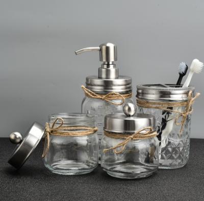 China Viable Regular Mouth Mason Jar Bathroom Accessories Lids Soap Dispenser Toothbrush Holder for sale