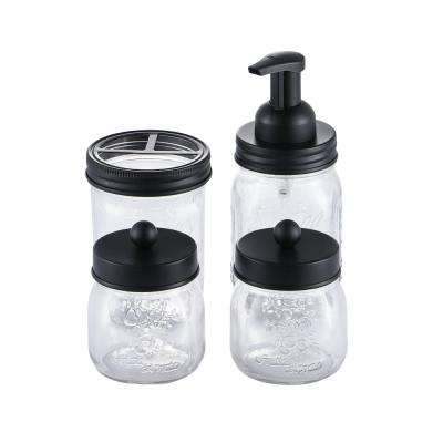 China Viable Wholesale Hand Sanitizer Pump Lid Glass Mason Jar With Black Soap Dispenser Bathroom Accessories for sale