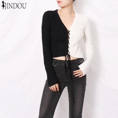 China Anti-wrinkle women casual t shirts long sleeve knitted cotton crop top ladies wear for sale