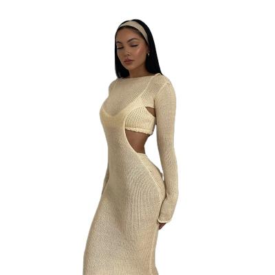 China PC anti-static tube 2 color 2 plain dress sweater top autumn dress 2021 set long sleeve sweater knitting dress for sale