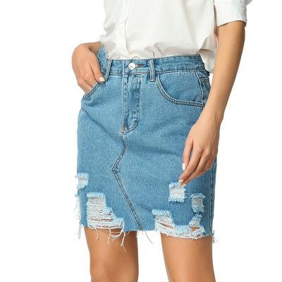 China Anti-wrinkle 2021 spring and summer ripped denim skirts a-line women's skirts for sale