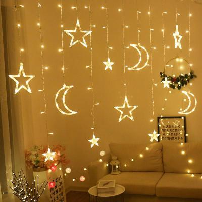 China Ramadan Star Moon String Light Window Light Led Fairy Curtain String Light For Room Festival Christmas Decoration for sale