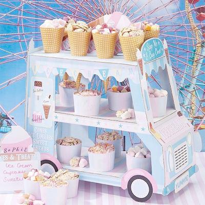 China Wholesale Multicolor Food Grade Paper Plant Sandwich Dessert Cake Stand Car Shape Afternoon Tea Wedding Candy Tray Display for sale