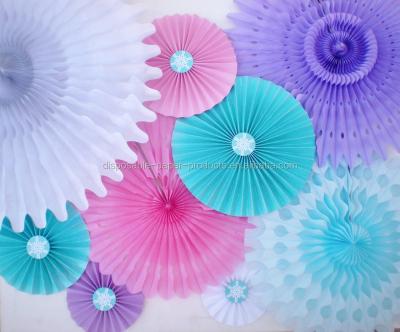 China Frozen Hanging Tissue Paper Fans Tissue Paper Decoration Fans Party Background, Tissue Fans and Paper Rosettes, Pink, Lavender Tissue Hanging Fans for sale