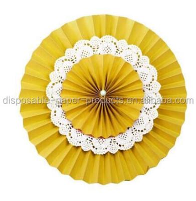 China 2015 Yellow Hanging YIWU Lace Doilies Rosettes Fans Paper Backdrop Sun DIY Paper Cloth CHILD WEDDING BIRTHDAY PARTY Decoration Hanging Fans for sale