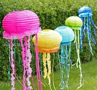 China New China YIWU Jellyfish Lanterns DIY Paper Lanterns Tassels Party Decorations Idea Around Wedding Party Deco Paper Lantern for sale