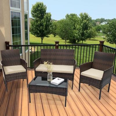 China Waterproof Wicker Sofa Set 4 PC Plastic Sectional Outdoor Living Room Bestselling Patio Furniture PC Rattan Waterproof Royal for sale