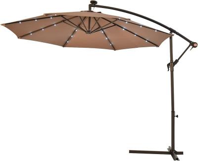 China Led Lights Offset Umbrella With 10 Ft Solar Led Outdoor Patio Garden Hanging Canopy for sale