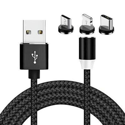 China 2021 Newest Premium Mobile Phone Magnetic Charging Cable 3 in 1 Fast Charging Nylon Braided Mobile Phone Charger Data Cable for sale