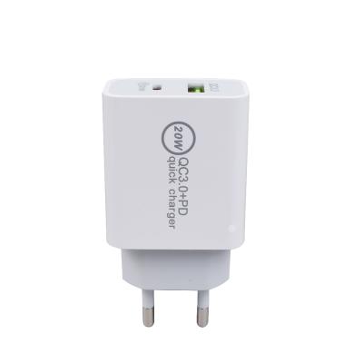 China Mobile Phone Travel Charging 20W Palladium Fast Charging Type-C Usb A Left Phone Wall Charger For IPhone Charging for sale