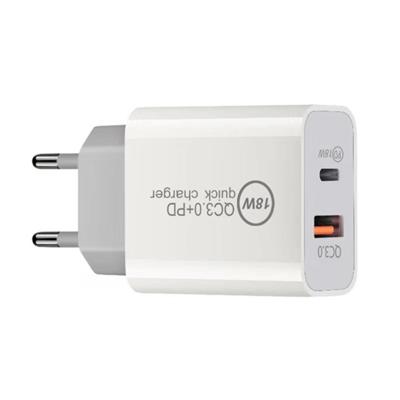 China Moblie Phone Charger 18W Palladium Fast Type-C Dual USB A Mode Left White Phone Wall Charger For IPHONE Charging for sale