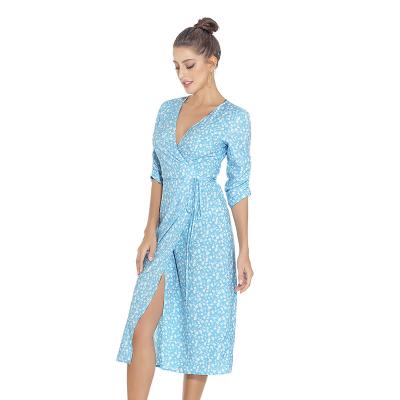 China Breathable Summer Bearwear Printing Dress Women Sexy One Piece Wrap Maxi Dress xg8804 for sale