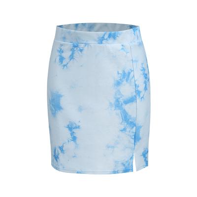 China New Breathable Fashion Tie Dye Printed Women Skirt Streetwear Sexy Elastic Waist Sheath Slit Mini Skirt sk081 for sale