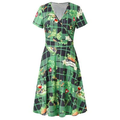 China Factory Wholesale Breathable Christmas Dresses 2021 New Short Sleeve Print Women Clothes for sale