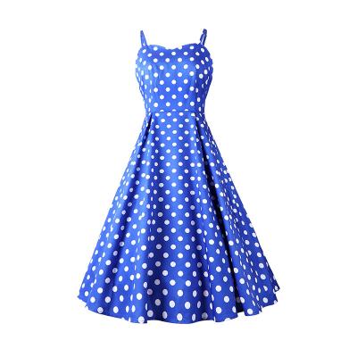 China Breathable women summer dots printed spaghetti tie hagh camisoles maxi dress retro sleeveless swing waist for sale